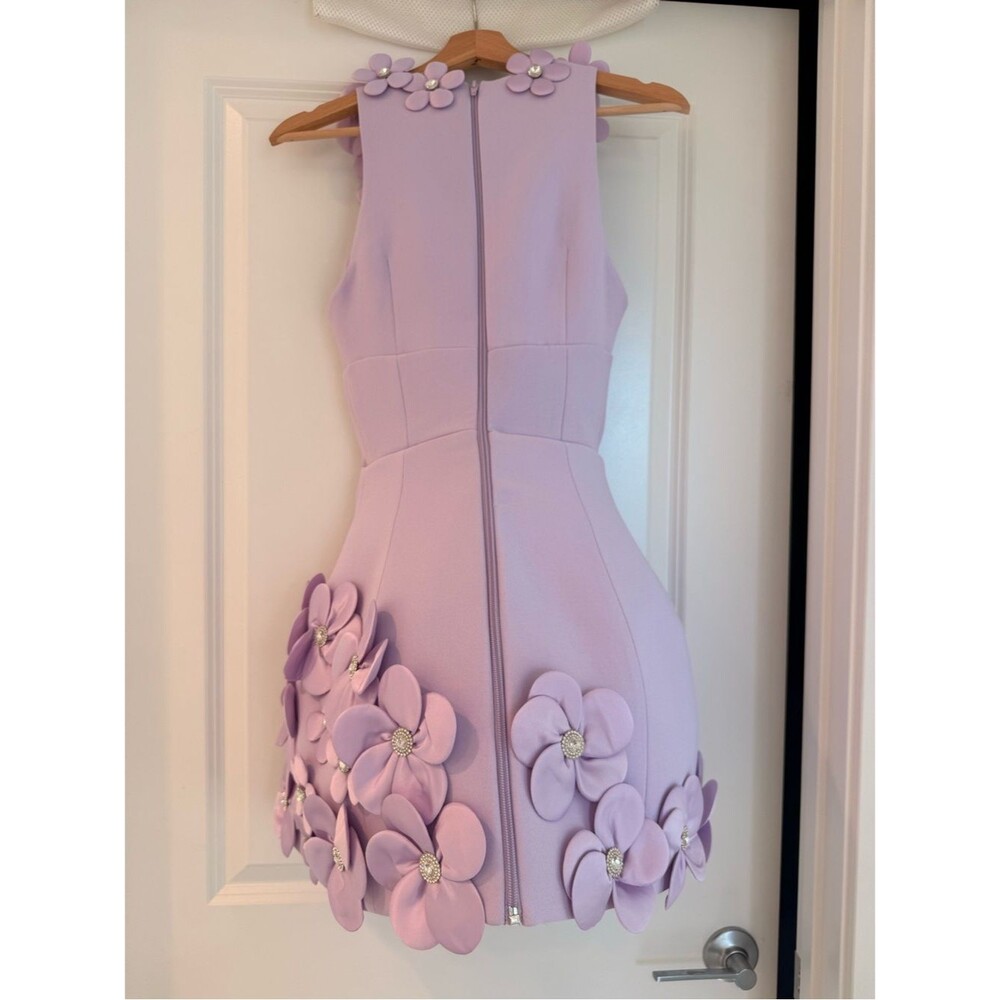 New Bronx Banco 3D floral Estelle Lavender Mini Dress, Lilac Floral Appliqué - Picture 8 of 16